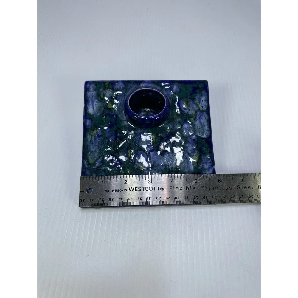 VINTAGE ART POTTERY IKABANA WARE VASE BLUE PURPLE CERAMIC GLAZED SQUARE